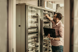 IT worker checking the server